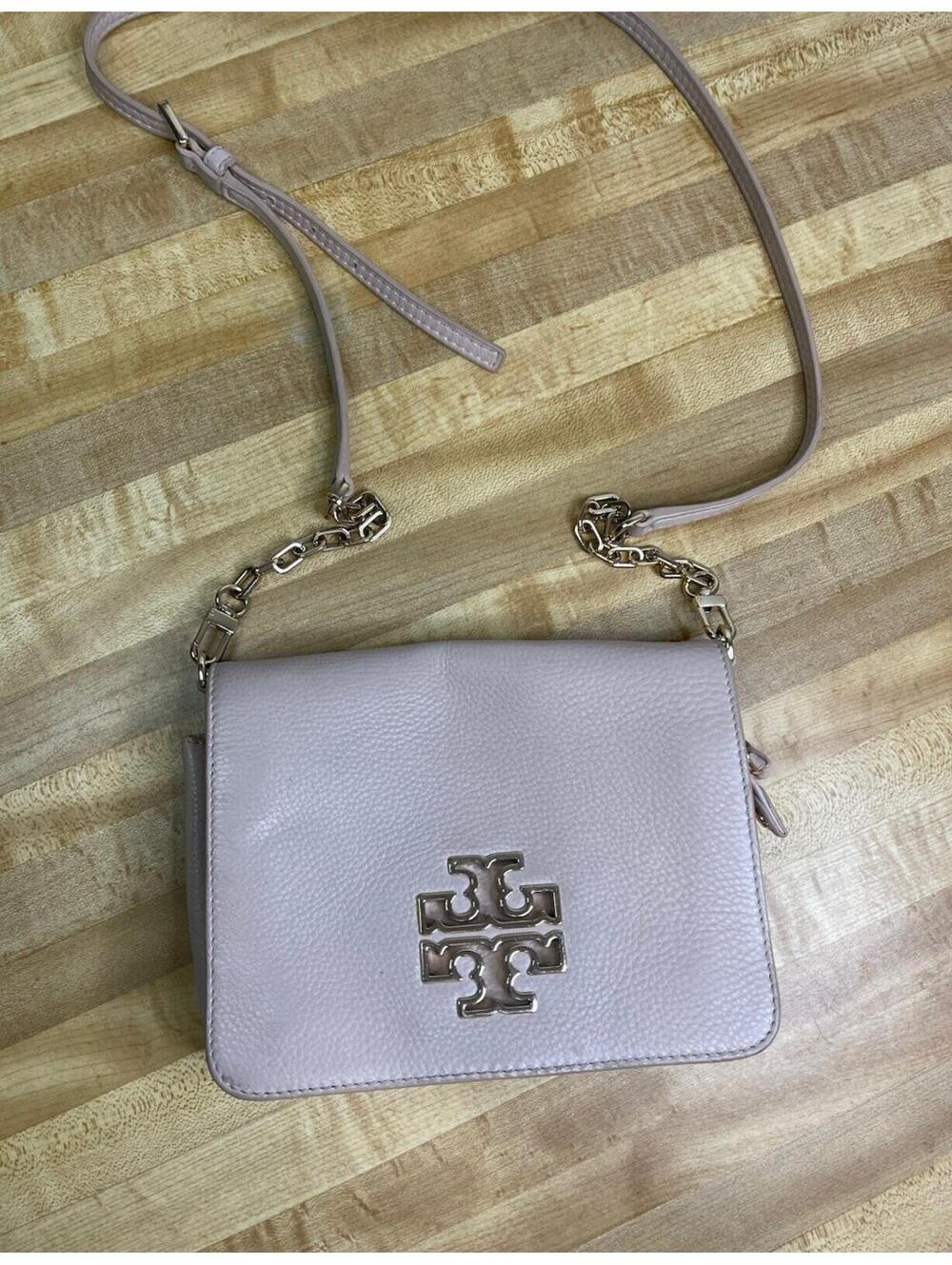 Tory Burch Britten Leather Combo Crossbody Handbag Pink Britain Britton Chain C